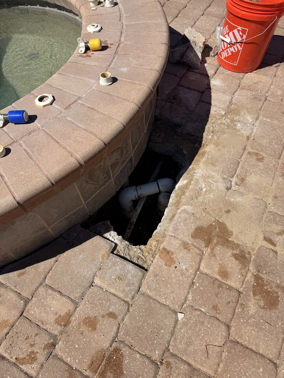 Spa therapy jet line replumbed with a new elbow in the excavation against the spa wall — Palm Coast, FL